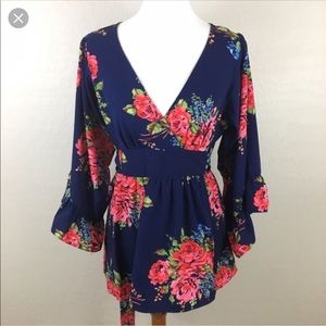Betsey Johnson V-Neck Shirt with Bell Sleeves